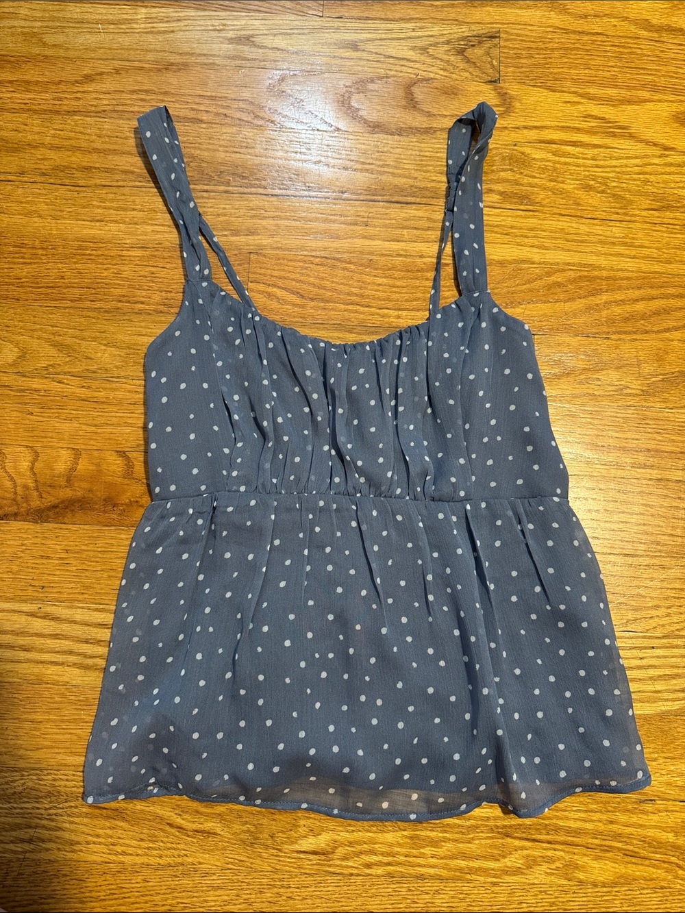Abercrombie and Fitch Women’s Navy Polka Dot Sleeveless Peplum Top